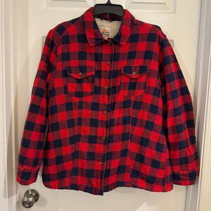 Field & Stream Red/Navy Plaid Flannel Button-up Jacket Sherpa Lined Women’s L